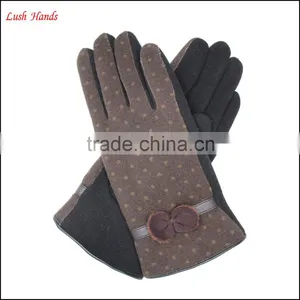 Ladies Brown Micro Velvet Gloves With Classic Bow for Wholesale thumbnail-3