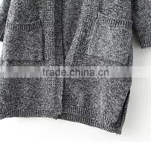 Deep V-neck Long Sweater Coat Lady Knitting Long Sweater Cardigan With Pockets thumbnail-5