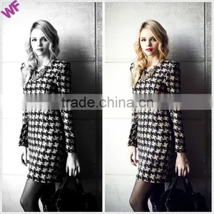 Custom Made Inj China Houndstooth Winter Long Sleeve Dress Quality Choice thumbnail-1