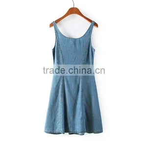 2014 Beautiful Ladies Casual Dresses Pictures Name Brand Womens Sleeveless Denim Sexy Dress Low Price thumbnail-2