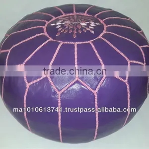 Purple Handmade Moroccan Leather Pouffe Ottomans Pouf thumbnail-1