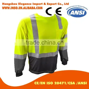 EN471 Shirt ANSI Shirt Workwear High Visibility Safety Reflective Safety Shirt Fluorescent Yellow hi Vis Safety T-shirt thumbnail-2