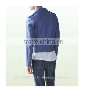 Leather Biker Jacket Light Blue Color thumbnail-2