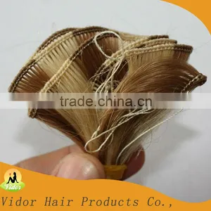 Hand Tied Hair Weft Human Hair Silky Straight Style Color 613# thumbnail-1