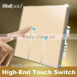 New Arrival Wallpad C1 Gold LED Waterproof UK Crystal Glass 110~250V 2 Gang 2 Way 3 Way Touch Screen Light Control Wall Switch thumbnail-1