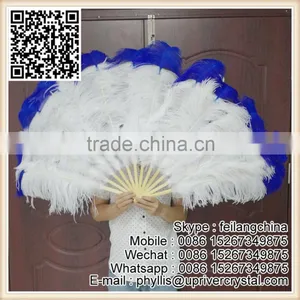 Wedding Party Decoration 30-32 Inch Large White With Blue Ostrich Feather Fan thumbnail-1