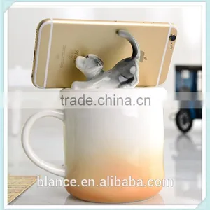 Ceramic Animal Lid Mug With Phone Holder thumbnail-1