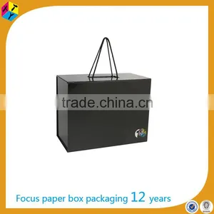 Black Foldable Cardboard Box With Rope Handle thumbnail-3