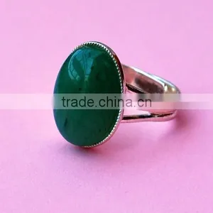 Jade Gemstone Ring Silver Adjustable Size thumbnail-1
