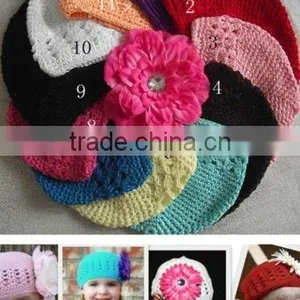 Newborn Baby Crochet Beanie Kufi Hats With Peony Flower thumbnail-1