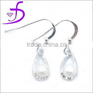 925 Sterling Silver Jewelry Wholesale Fishhook Large Pearl Drop Earring thumbnail-1