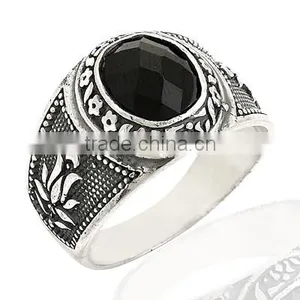 925K Sterling Silver Tulip Onyx Men Ring thumbnail-1