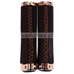 1 Pair Anti-slip Cycling MTB Bike Bicycle Handlebar Cover Grips Vintage Retro Leather Bilateral Lock Cover thumbnail-4