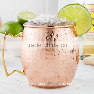 SOI COPPER MOSCOW MULE MUG 16oz HAMMERED TEXTURE Made of Solid Copper Brass Handle thumbnail-1