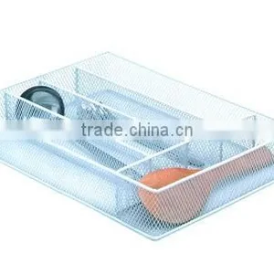 Steel Mesh 5-Compartment Cutlery Utensil Organizer, Silver thumbnail-2