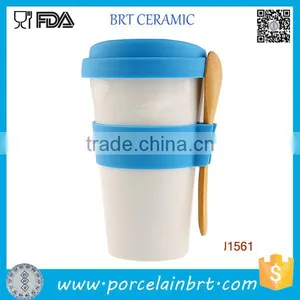Special Design White Porcelain Double Wall Mug With Spoon thumbnail-1
