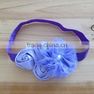 Satin Rose Flower With Pearl in Center Headband for Kids Hair Accessories thumbnail-4