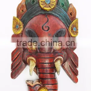 Wooden Mask of Hindu Lord Ganesh Wall Hanging Made In Nepal thumbnail-1