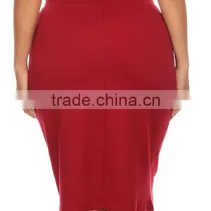 Wholesale Custom Made in China Women Fashion Plus Size Red Tight High Waist Pencil Skirt thumbnail-2