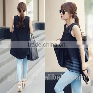 Blusas Femininas 2015 Summer Black Tulle Blusa Women Blouses Ladies Clothing Organza Sleeveless Striped Chiffon Blouse thumbnail-3