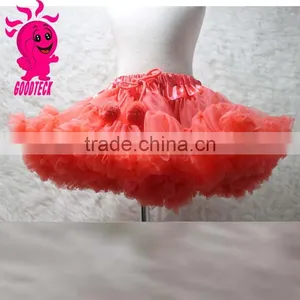 High Quality! Wholesale Kids Skirt Solid Color Kids Skirt Chiffon Pettiskirt Tutu With Pom thumbnail-3