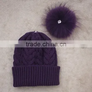 Myfur Raccoon Fur Pom Pom Knit Hat Winter Knit Hat With Top Ball thumbnail-6