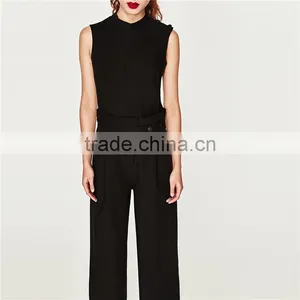 Cotton Sleeveless Long All Black Formal Jumpsuits and Rompers thumbnail-5