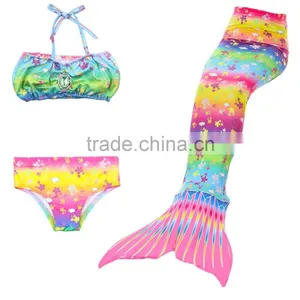 New Kids Girls Mono Fin Swimmable 3Pcs Mermaid Tail Swimming Bikini Set Swimwear thumbnail-3