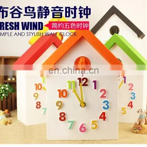 Plastic Candy Color House Shape Cuckoo Wall Clock thumbnail-1