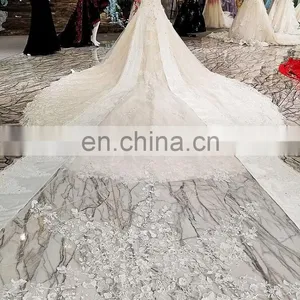 LS00308 Flower Pattern Elegant See Through Muslim Lace Bridal Lehenga Gown Empire Wedding Dress thumbnail-4