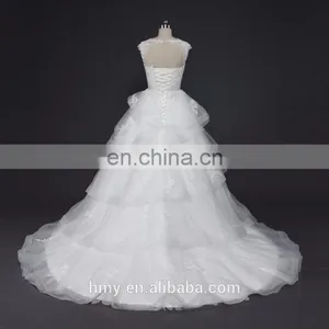 High-end Customize White Illusion Neckline Applique Wedding Dress Designers thumbnail-3
