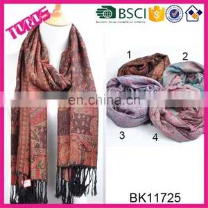 2016 Wholesale Winter Jacquard Pashmina Blue Scarf With Tufts Acrylic Shawl thumbnail-1