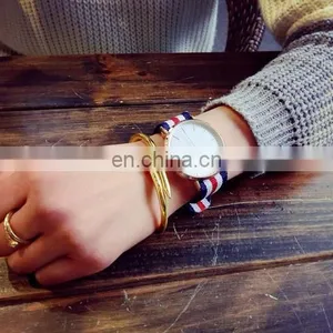 Golden Dial Quartz Watches British Retro Casual Canvas Belt Watches thumbnail-5