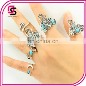 Antique Silver Elephant Design Statement 6 Rings Set thumbnail-1