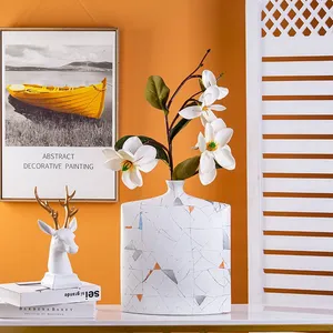 Nordic Modern Simple Glaze Hand Made White Ceramic Dry Flower Vase For Office Decor thumbnail-1