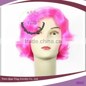 Cheap Womens Celebrating Pink Short Curly Party Wigs thumbnail-1