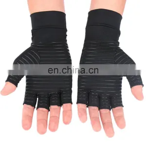 Black Half Finger Copper Infused Carpal Tunnel Arthritis Compression Gloves For Pain thumbnail-2