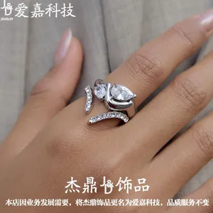Stainless Steel Water Drop CZ Open Ring for Women Adjustable Gold Plated Statement Ring Waterproof Hypoallergenic Jewelry Wholesale thumbnail-3