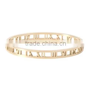 Gold Bangle Bracelet Roman Numeral - Stainless Steel Atlas Oval Thin Band - Women's Jewelry thumbnail-1