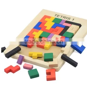 Hot Sale Different Clored Wooden Jigsaw Puzzle Tetris Game thumbnail-1