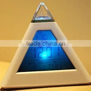 7 LED Color Triangle Alarm Clock Change Alarm Clock Pyramid Digital LCD Snooze thumbnail-1