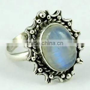 New Fashion Rainbow Moonstone Rava Work 925 Sterling Silver Ring thumbnail-1