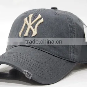 Custom Embroidery NY Baseball Hat Washed Cotton 6 Panel Baseball Cap Distressed Hat thumbnail-2