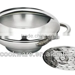 2014 New Design Guangdong Quality Stainless Steel Wok 30cm With Steamer For Wholesale thumbnail-1