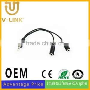 Factory Price Audio 1 Male to 2 Female RCA Spliter for Mobilephone/computer/game Player thumbnail-1