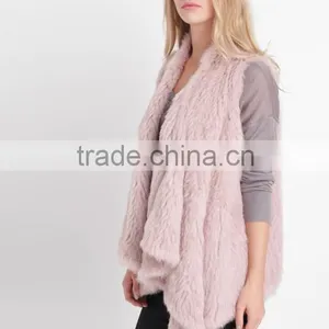 2016 Europe Style High -end Rabbit Kintted Fur Vest Pink Color thumbnail-2