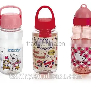 Plastic PET Drinking Bottle for Kids With Dome Lid Plastic Cartoon Cute Tumbler Plastic Water Bottle for Children With Handle thumbnail-1
