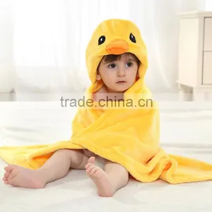 Cartoon Flannel Yellow Duck Hooded Baby Bath Towel Wrap thumbnail-2