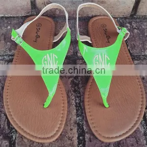 New Womens T-Strap Flat Flip Flop Monogrammed Sandals thumbnail-5