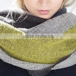 Stripe Infinity Scarf - Cotton Jersey Knit - Wide Stripe Scarf, Blanket Scarf, Oversized Plaid Tartan Pashmina thumbnail-5